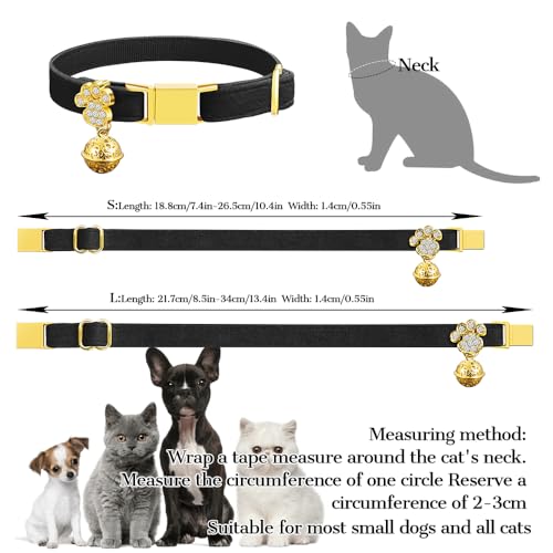 Personalized Breakaway Cat Collars - Magnetic Buckle, Bell - Safety Quick Release, Customized for Girls & Boys Cats- (Velvet-Black) - color: Velvet-Black