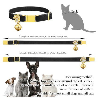 Personalized Breakaway Cat Collars - Magnetic Buckle, Bell - Safety Quick Release, Customized for Girls & Boys Cats- (Velvet-Black) - color: Velvet-Black