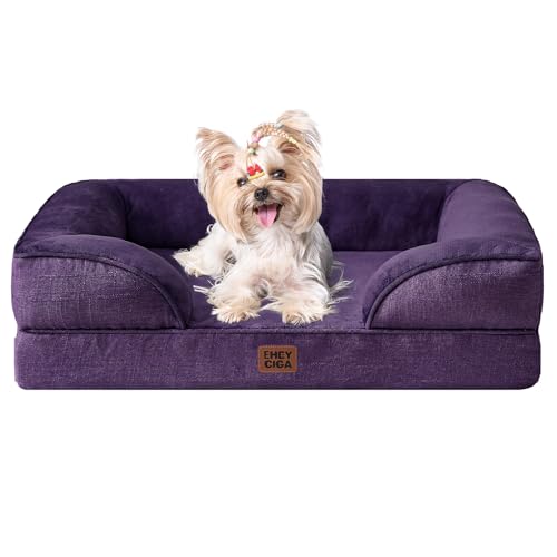 EHEYCIGA Orthopedic Dog Bed for Small Dogs, Waterproof Memory Foam Small Dog Beds with Sides, Non-Slip Bottom and Egg-Crate Foam Medium Pet Couch Bed with Washable Removable Cover, Purple - color: Purple, size: 24.0"l X 18.0"w X 6.0"th