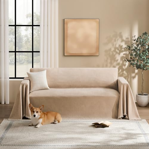 Couch Cover for Dogs Sectional Sofa Covers Washable for 3 Cushion Couch, Chenille Couch Cover Blanket, Sectional Sofa Slipcovers, Multi-Use Furniture Protector for Kids, Pets, 91" X150", Sand - color: Sand, size: 91" x 150"