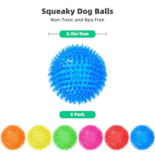 6 Pack 3.5” Squeaky Dog Balls for Large and Medium Dogs, Spiky Balls for Teething Puppies - color: Medium Set of 6
