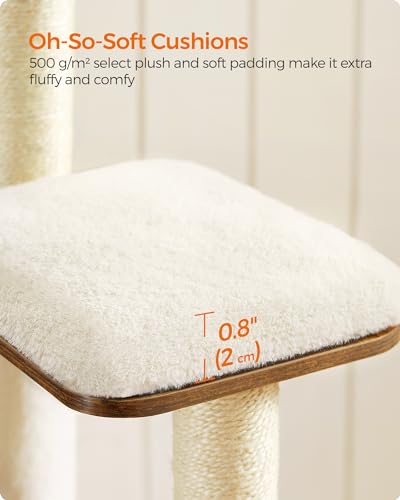Feandrea Cat Tree, 64.6-Inch Modern Cat Tower, Multi-Level Condo with 5 Scratching Posts, Perch, Washable Removable Cushions, Cave, Rustic Brown UPCT166X01 - color: Rustic Brown