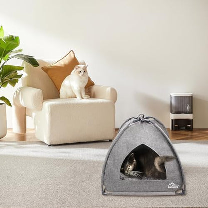 Winsterch Cat Bed Cave for Indoor Cats, Small Pet Tent Cave for Cats, Kittens, and Small Dogs, Warming Cat House with Removable Washable Cushion (18.5'‘ x 18.5’' x 15.8'', Grey) - color: Grey
