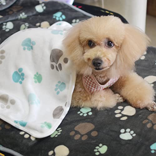 1 Pack 3 Puppy Blankets Super Soft Warm Sleep Mat Grey PAW Print Blanket Fleece Pet Blanket Dog Blankets for Small Dogs Puppy Dogs Fluffy Cats,Medium(29"x20") - color: Grey-paw(pack of 3), size: Medium(29"x20")