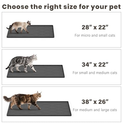 Cat Mat for Litter Box, 34" X 22" Large Silicone Cat Litter Trapping Mat, Easy Clean for Scatter Control, Soft on Kitty Paws, Waterproof, Urine-Proof, Non-Slip Kitty Litter Mat for Floor, Black