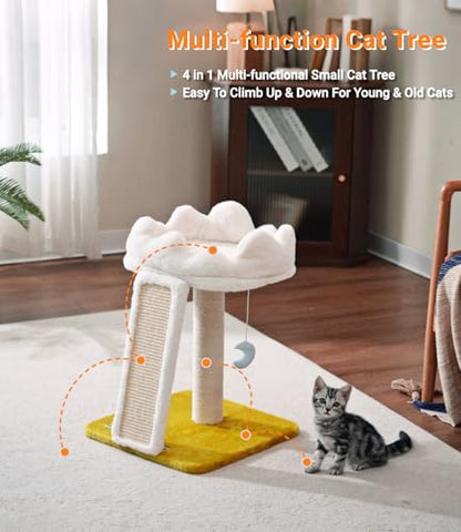 Happi N Pets Cat Tree, Cloud Cat Tower with Soft Bed, Cat Scratching Post & Pad with Larger Perch for Window Viewing, Small Cat Tree with Cute Toys, Bonus Catnip - size: 22" with Scratching Pad