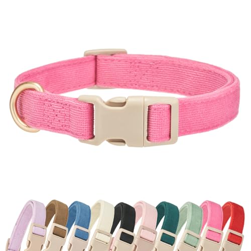 Soft Cotton Dog Collar Adjustable Corduroy Dog Collars for Small Medium Large Female Dogs(Hot Pink,Small) - color: Hot Pink, size: Small
