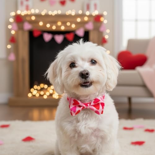 Valentine Dog Collar with Bow Tie, Holiday Quick-Release Red and Pink Heart with White Polka Dots Pattern for Small Medium Large Pets Puppies - color: Valentine Pink Heart, size: Medium-(12.5-20") Neck * 3/4" Wide