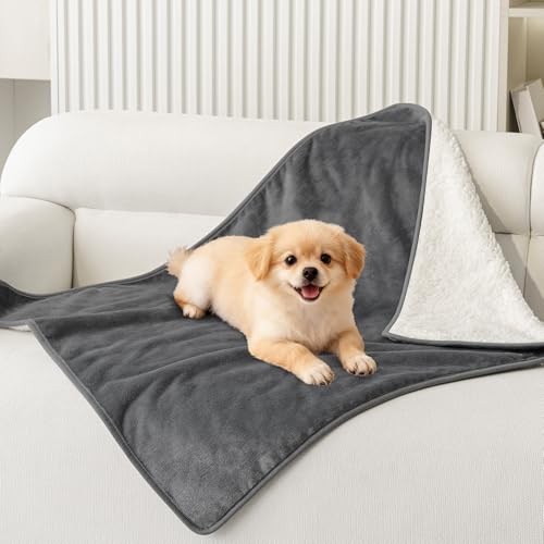 Smiry Waterproof Dog Bed Blanket, Leakproof Pet Throw Blanket for Bed Couch Sofa, Reversible Sherpa Fleece Furniture Protector Cover for Small Medium Large Dogs Cats (Dark Grey, 32x40 inches) - color: Dark Grey, size: 32x40 inches
