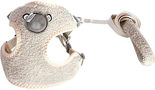 La La Pet® Cute Small Dog Harness with Velvet Leash Mesh Padded Vest Harness for Walking Small Medium Dogs and Cats (Beige, M) - color: Beige, size: M