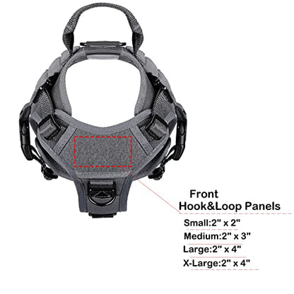 ICEFANG Tactical Dog Harness, Small Size,2X Metal Buckle,Working Dog MOLLE Vest with Handle,No Pulling Front Leash Clip,Hook and Loop Panel (Grey,S (Pack of 1)) - color: Grey, size: Small (Pack of 1)