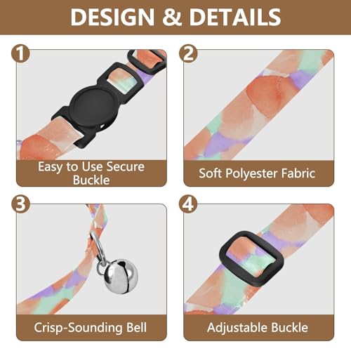Watercolor Petals Mint Adjustable Pet Collar, 2 Pack Cat Bell Collar - color: Watercolor Petals Mint