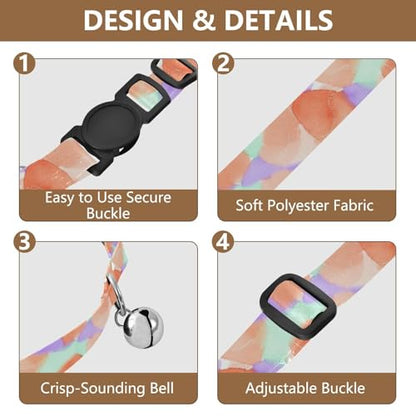 Watercolor Petals Mint Adjustable Pet Collar, 2 Pack Cat Bell Collar - color: Watercolor Petals Mint