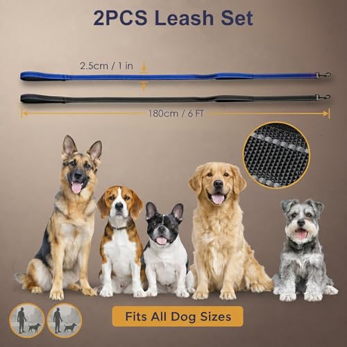 2 Pack Dual Handle Dog Leash, 6ft x 1in Heavy Duty Reflective Nylon Leash with Padded Grip, Traffic Handle, D-Ring, Tangle-Free Dog Lead for Small, Medium & Large Dogs, Safe Night Walks (Black+Blue) - color: 2PCS-Black+Blue