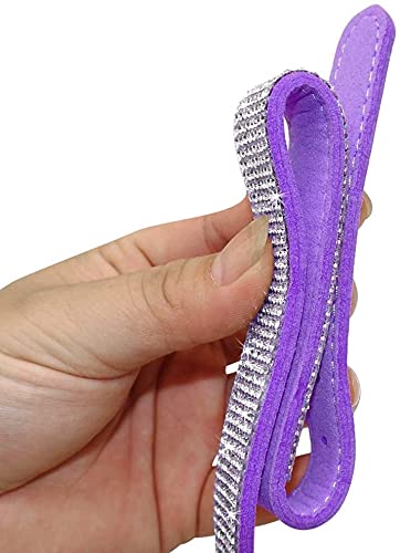 Rhinestone Bling Leather Dog Collar and Leash Set, Cute Dazzling Sparkling Soft Velvet Dog Cat Collar Crystal Diamond Puppy Collar (XXS, Purple1) - color: Purple1, size: XXS