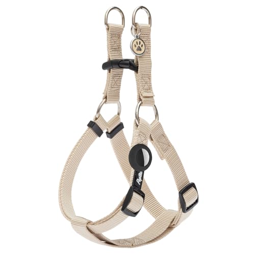 PUPTECK No Pull Dog Harness Soft Adjustable Basic Nylon Step in Puppy Vest Outdoor Walking with ID Tag and A-ir Tag Case, Cream, XS - color: Cream(Holder Bundle), size: X-Small
