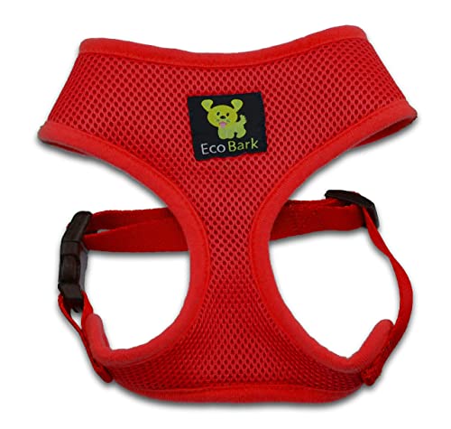 EcoBark Dog Harness - Eco-Friendly Max Comfort Harnesses - Luxurious Soft Mesh Halter - Over the Head Harness Vest- No Pull and No Choke for Puppy, Toy Breeds & Small Dogs (Medium, Red) - color: Red