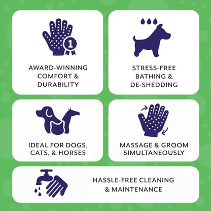 H HANDSON #1 Ranked, Award Winning Handson Gloves for Shedding, Bathing, Grooming, De-Shedding Horses/Dogs/Cats/Livestock/Small Pets - Green Medium