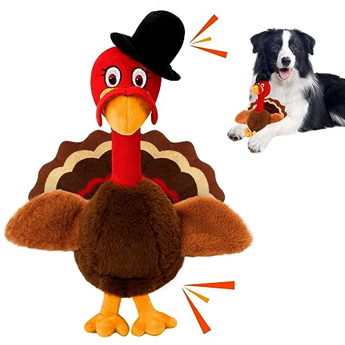 Thanksgiving Dog Toys, Turkey Squeaky Dog Toys with Cotton Rope and Crinkle, Thanksgiving Dog Gifts for Small Medium and Large Dogs - style: M-Thanksgiving Turkey
