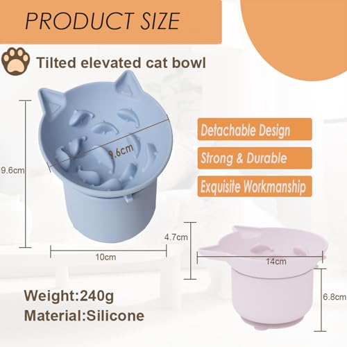 Elevated Cat Bowl, Silicone Pet Bowls for Food and Water, Wide Shallow Kitten Food Dish, Whisker Fatigue, Lead & Cadmium Free, Great Height for Cat (Sky Blue) - color: Sky Blue