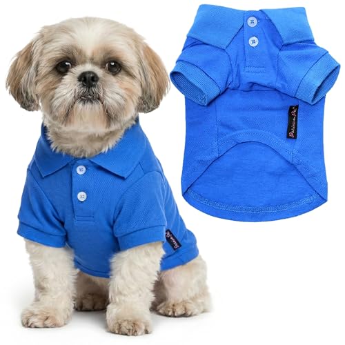 Parisian Pet Dog Polo Shirt – Classic Blue Cotton Pet Apparel with Collar & Buttons - Soft Breathable Puppy T-Shirt - Cute Dog Clothes - Ideal Summer Clothes for Medium Dogs - Shirts for Dogs Boy - color: Blue Polo, size: M