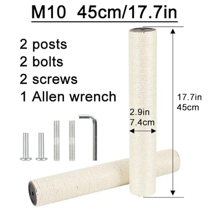 2.9in 7.4cm Diameter Scratching Post Replacement Pole Parts for Cat Tree (M10, 45cm/17.7in) - color: 45cm/17.7in*2poles, size: M10