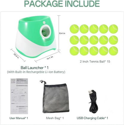 MEKAPLE Automatic Dog Ball Launcher, Dog Ball Thrower with 15 Mini Tennis Balls Sizing 2 Inch and Mesh Bag, Interactive Dog Toys Tennis Ball Launcher for Small Dogs with 3 Distance Settings - color: Green