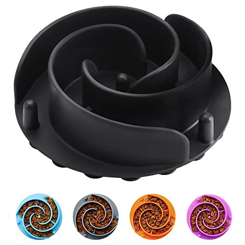 Slow Feeder Dog Bowls Insert, Animire Soft Silicone Slow Eating Dog Food Bowl for Small, Medium and Large Dogs, Compatible with Regular and Elevated Bowls - color: Black, size: L