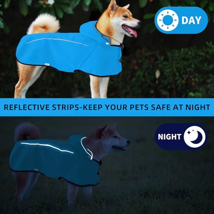 Mile High Life Dog Raincoat, Adjustable Waterproof Pet Rain Jacket, Reflective Hooded Poncho for Small Medium Large Dogs, Lightweight Breathable Pet Rain Coat (Blue,L Chest 26"-33") - color: Blue, size: Large