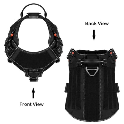 ICEFANG Tactical Dog Harness, X-Large Size,2X Metal Buckle,Working Dog MOLLE Vest with Handle,No Pulling Front Leash Clip,Hook and Loop Panel (Black,XL (Pack of 1)) - color: Black, size: X-Large (Pack of 1)