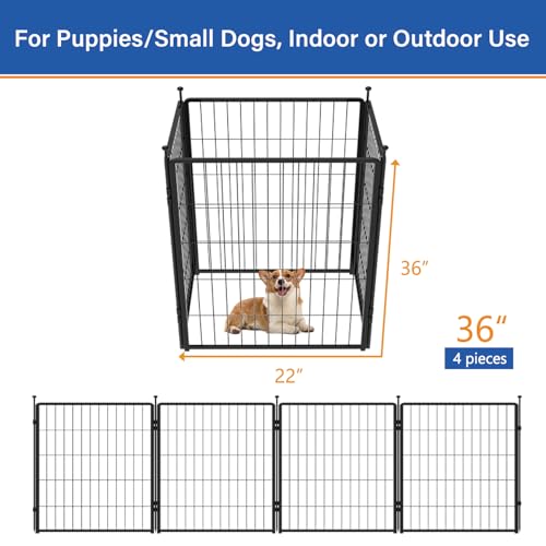 Dog Playpen Add-on 36 inch 4 Panels for Indoor & Outdoor Use – Heavy-Duty Metal Pet Fence with Ground Stakes, Rounded Ball Tops for Safety, Stable & Foldable Design, Easy to Assemble - size: 36inch, style: 4 Panels Add-on