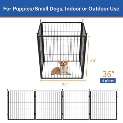 Dog Playpen Add-on 36 inch 4 Panels for Indoor & Outdoor Use – Heavy-Duty Metal Pet Fence with Ground Stakes, Rounded Ball Tops for Safety, Stable & Foldable Design, Easy to Assemble - size: 36inch, style: 4 Panels Add-on