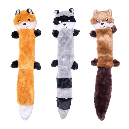 ZippyPaws Skinny Peltz - No Stuffing Dog Toy Pack to Keep Them Busy, for Medium and Large Dogs, Squeaky Pet Toys, Unstuffed Chew Toys, Soft Plush Variety Pack, Fox, Raccoon, and Squirrel - 18" - style: Variety Pack - Large (3-pack)