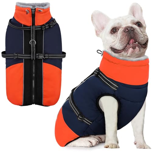 AOFITEE Dog Coat for Small Dogs, Warm Dog Winter Jacket with Harness Built in, Waterproof Small Winter Coat Dogs Reflective Cold Weather Coats for Chihuahua, Yorkshire, Blue XS - color: Blue, size: X-Small