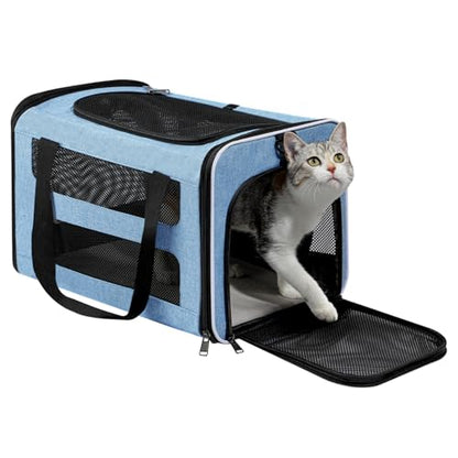 Cat Carrier Soft-Sided Travel Bag for Medium to Large Cats Over 15lbs, Small Dog Carrier Crate Top Entry Breathable Mesh Puppy 12 Pounds, Pet Rabbit Carrying Cage Kennel Collapsible Blue - color: Blue