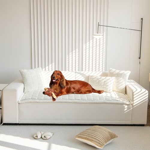 Mitid Sofa Cover Fuzzy Couch Cover for Pet, Couch Covers for Dogs Washable Non-Slip Sofa Slipcover Cushion Protector Pets Friendly Mat - color: Cream, size: 27.6X59.06