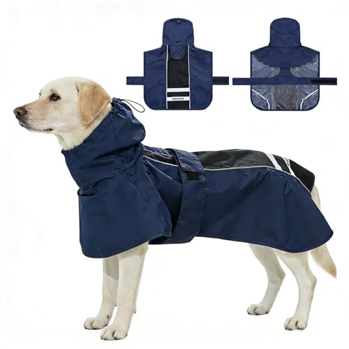 Adjustable Dog Raincoat, Waterproof Dog Rain Jacket for Small Medium Large Dogs,Reflective Lightweight Pet Rain Coat with Leash Hole(Navy&Black, Small) - color: Navy&Black, size: Small(9-13lb)