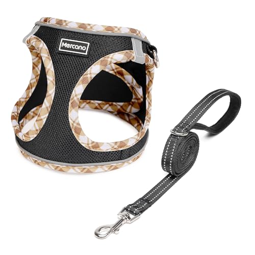 Mercano Soft Mesh Dog Harness and Leash Set, Step-in Reflective Breathable Lightweight Vest Harnesses with Safety Buckle for Small Dogs, Cats (Black Yellow, XXS) - color: Black Yellow, size: XXS (Chest: 9.5"-11.2")