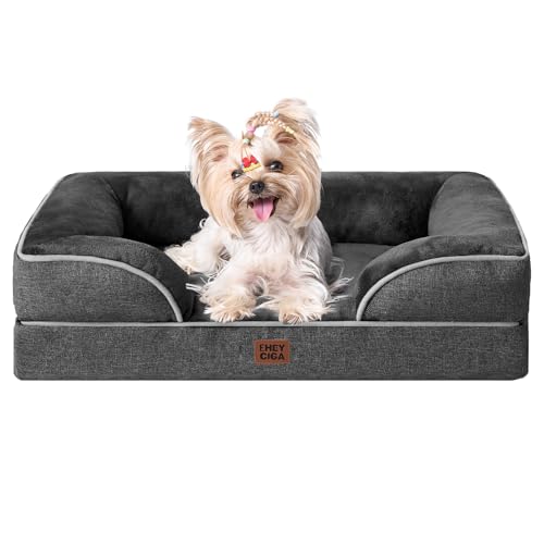 EHEYCIGA Orthopedic Dog Bed for Small Dogs, Waterproof Memory Foam Small Pet Beds with Sides, Non-Slip Bottom and Egg-Crate Foam Medium Dog Couch Bed with Washable Removable Cover, Dark Grey - color: Dark Grey, size: 24.0"l X 18.0"w X 6.0"th