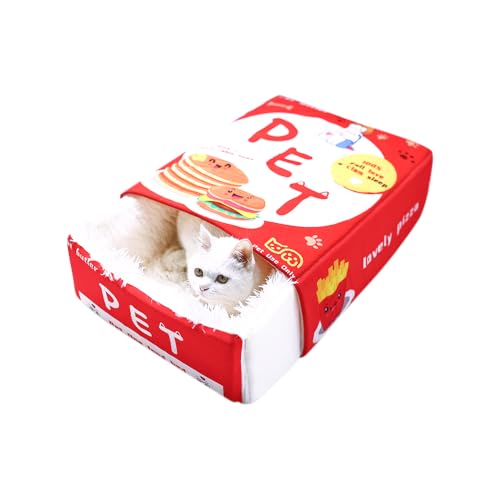 Cute Pet Nest Bed, Suitable for Cats and Small Dogs, Funny Covered Couch, Unique Cave House, Desk Hideaway Enclosed Bed, Accessories for Indoor Kitten Houses. (Red, M) - color: Red