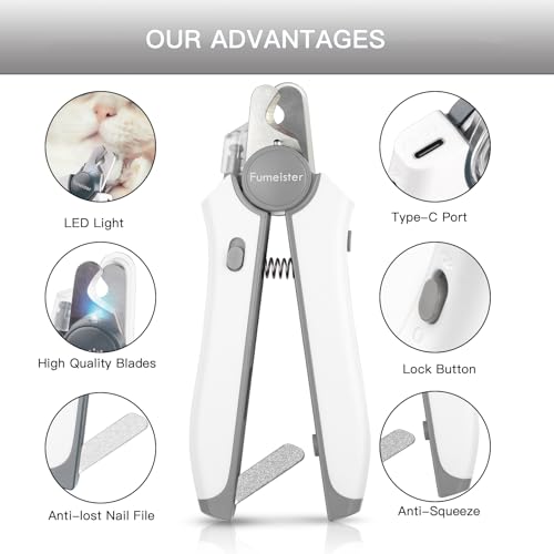 Type-C Rechargeable Dog & Cat Nail Clippers - LED Pet Nail Trimmer Extra Sharp for Small & Medium Dogs (Gray)