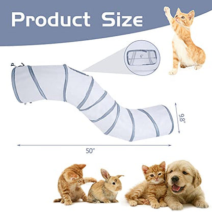 Sheldamy Cat Tunnel, S-2-Way Cat Tunnels for Indoor Cats, Collapsible Cat Play Tunnel, Interactive Toy Maze Cat House with 1 Play Ball for Cats, Puppy, Kitty, Kitten, Rabbit (White & Gray) - color: S-2 Way White & Grey