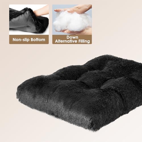 EHEYCIGA Fluffy Dog Crate Bed for Small Dogs, Plush Faux Fur Crate Pad, Calming Anti Anxiety Small Dog Bed, Washable Soft Warm Mat with Non-Slip Bottom, Black - color: Black, size: 23.6 x 17.5