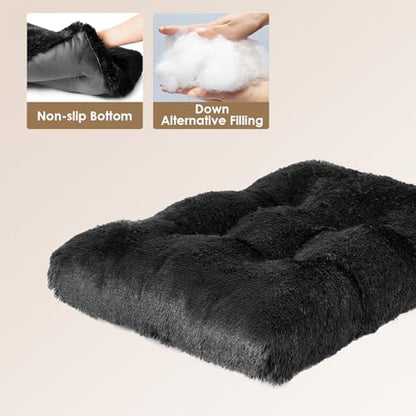 EHEYCIGA Fluffy Dog Crate Bed for Medium Dogs, Plush Faux Fur Crate Pad, Calming Anti Anxiety Medium Dog Bed, Washable Soft Warm Crate Mat with Non-Slip Bottom, Black - color: Black, size: 29.5 x 20