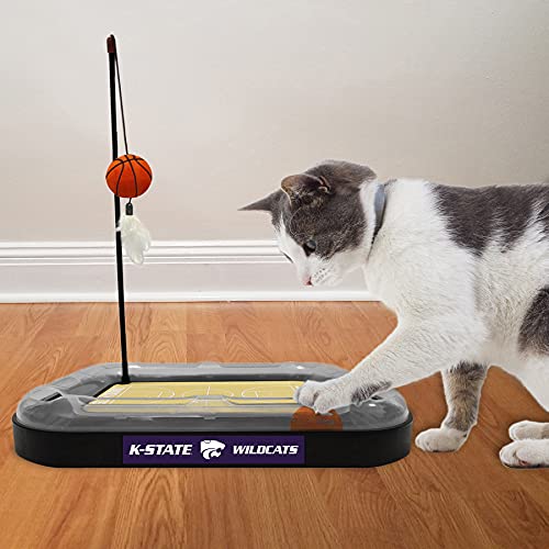 NCAA KANSAS STATE Wildcats 6-in-1 Scratcher and Wand - Basketball Court Cardboard Cat Scratcher with Catnip Plush Ball and Bell - color: Kansas State Wildcats