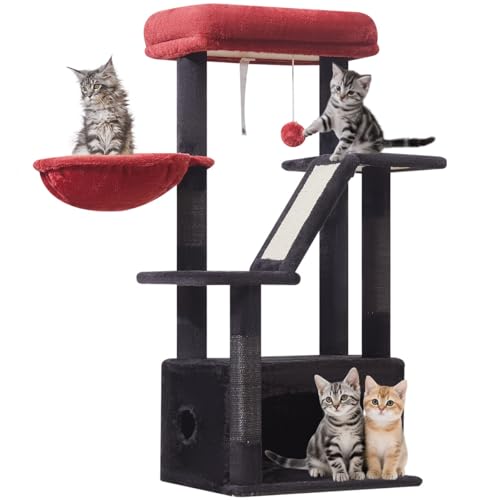 Taoqimiao Gothic Cat Tree,38.5-Inch Cat Tower for Indoor Cats,Suitable for Kittens with Luxurious cat condo with Adjustable Baskets and Luxurious Perch MS029SBR Black and Red - color: Black and Red, size: 38.5 Inches