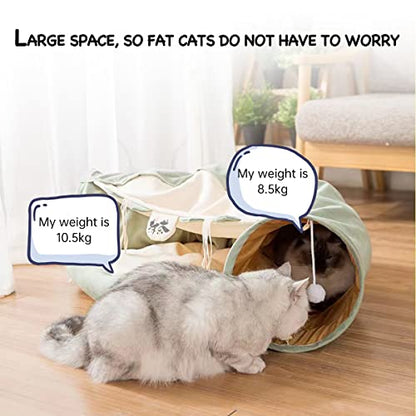 LEFTSTARER 2-in-1 Collapsible Cat Tunnel for Indoor Bed and Hideout - Pet Dog Rabbit Bunny Ferret Tunnel Tubes Toys with Removable Washable Mat, Tower Wheel Stuff - color: 1.Green