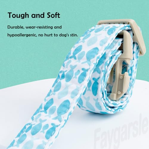 Faygarsle Fish Pattern Dog Collar, Adjustable with Buckle, Blue and White, Summer Design for Small Medium Large Dogs L - color: Blue Fish, size: Large