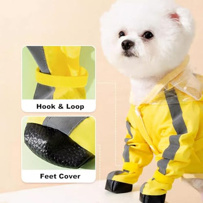 Junchl Small Dog Raincoat Rainboots with D-Ring, Full Coverage Dog Rain Jacket Slicker Poncho, Waterproof Dog Rain Jacket with Reflective Strip, Rainboot, Tail Cover Yellow Backpack S - color: Yellow Backpack, size: S:Back 10"(3-5lb)
