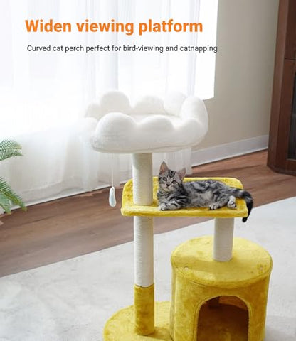 Happi N Pets Cat Tree, 33" Multi-Level Cloud Cat Tree Tower with Cozy Padded Bed & Large Condo for All Sized Cats, Featuring Scratching Posts, Viewing Perch & Toys, Stable Small Cat Tower - size: 33" with Condo